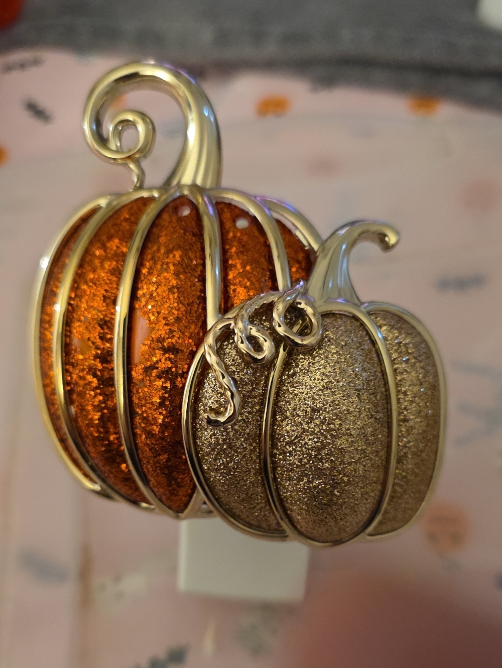 Set Of 2 Gold and Orange Pumpkin Wallflower Plug In Decor